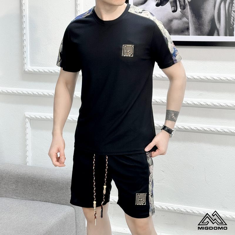 Bộ quần áo nam AMYCHY vải cottone tổ ong THÊU NGỰC, phối vải gấm dệt, vải tổ ong co giãn 4 chiều thoáng mát -  Menswear