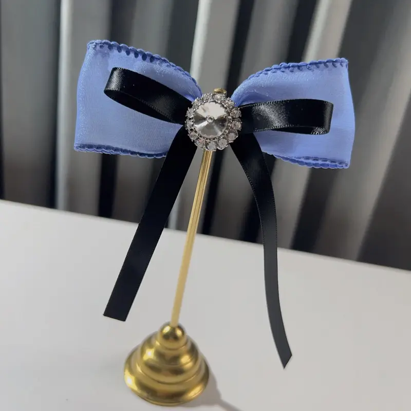 Sweet Girls Crystal Bow Tie with Pins on the Back for Women Students Organza Lolita Bowknot Neckties Party Ceremony Accessories