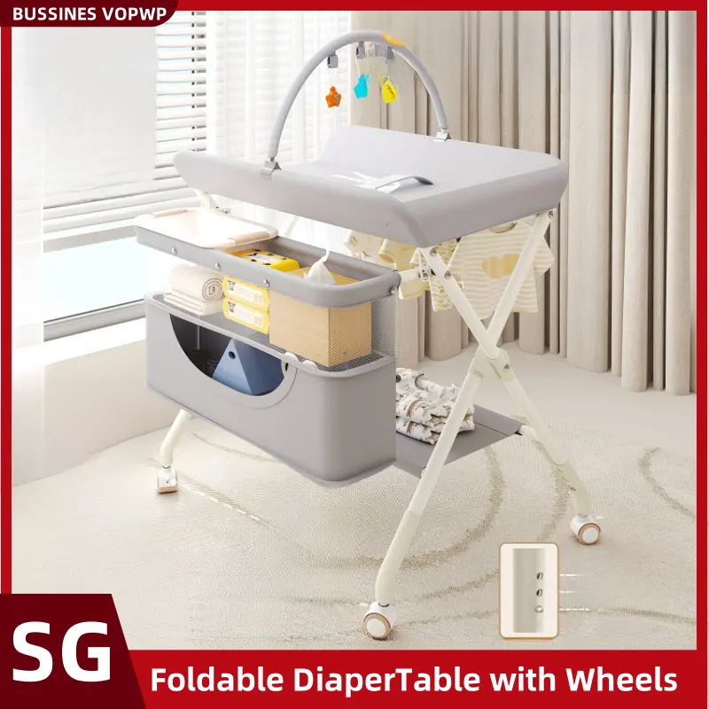 BUSS-Foldable Baby Diapers Changing Table Adjustable Height Diapers Table Multi Function Baby Massage Table Lightweight