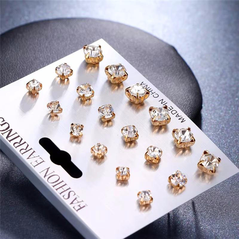 Product Introduction of Bộ Bông Tai Đinh tán Thời Trang, 9 Đôi, Kết Hợp Đơn Giản, Bông Tai Họa Tiết Hình Vuông, Dành Cho Nữ, Bông Tai Mới 21