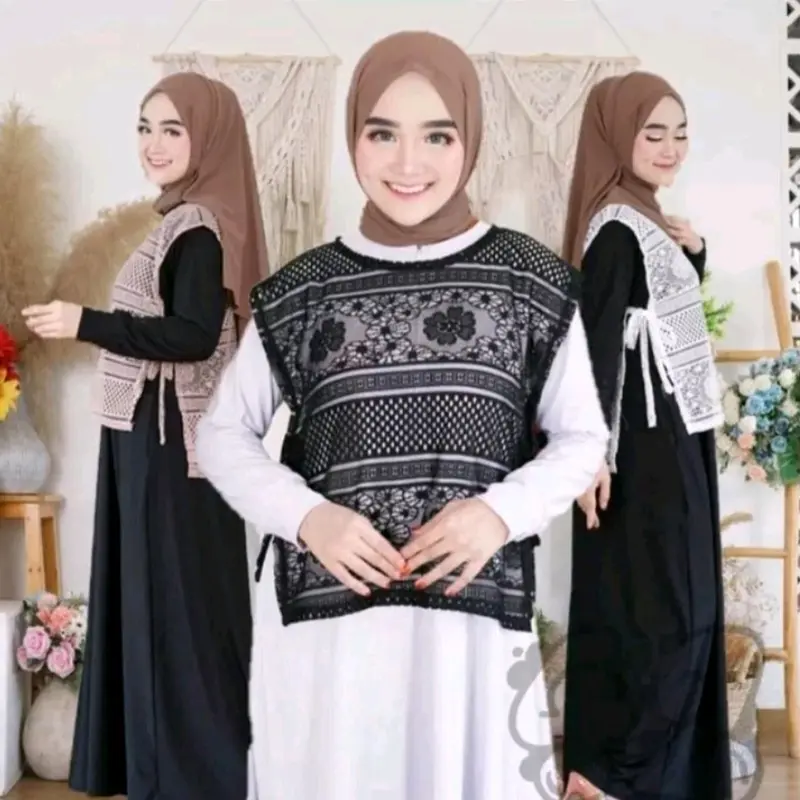 vest malika, KODE: ADK-0111,vest brukat malika, vest brukat tali samping, outher brukat, rompi brukat V-Neck, Atasan Wanita 0
