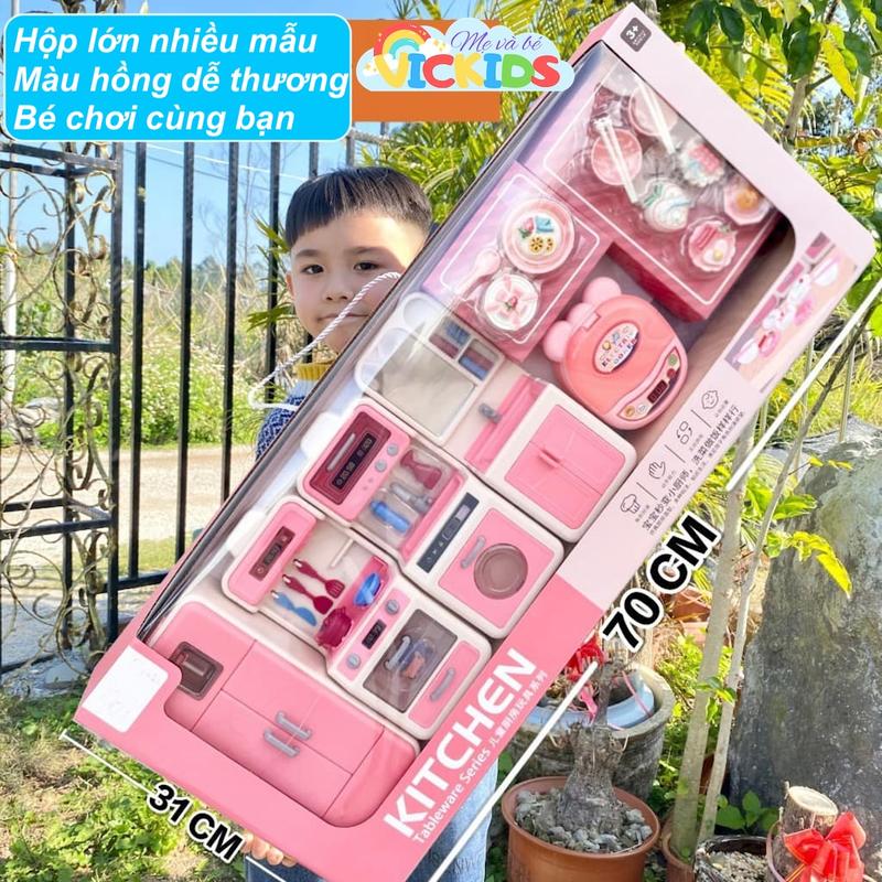 Bộ Đồ Chơi Nội Thất Nhà Bếp Cho Bé, Mô Hình Nấu Ăn Màu Hồng Nhiều Chi Tiết Cao Cấp Cỡ Lớn Cho Bé Gái Toy