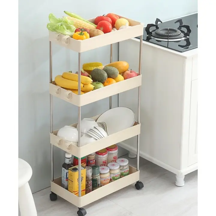Kệ đựng đồ đa năng 4 tầng Thanh Inox có bánh xe đẩy di chuyển Kitchen 0