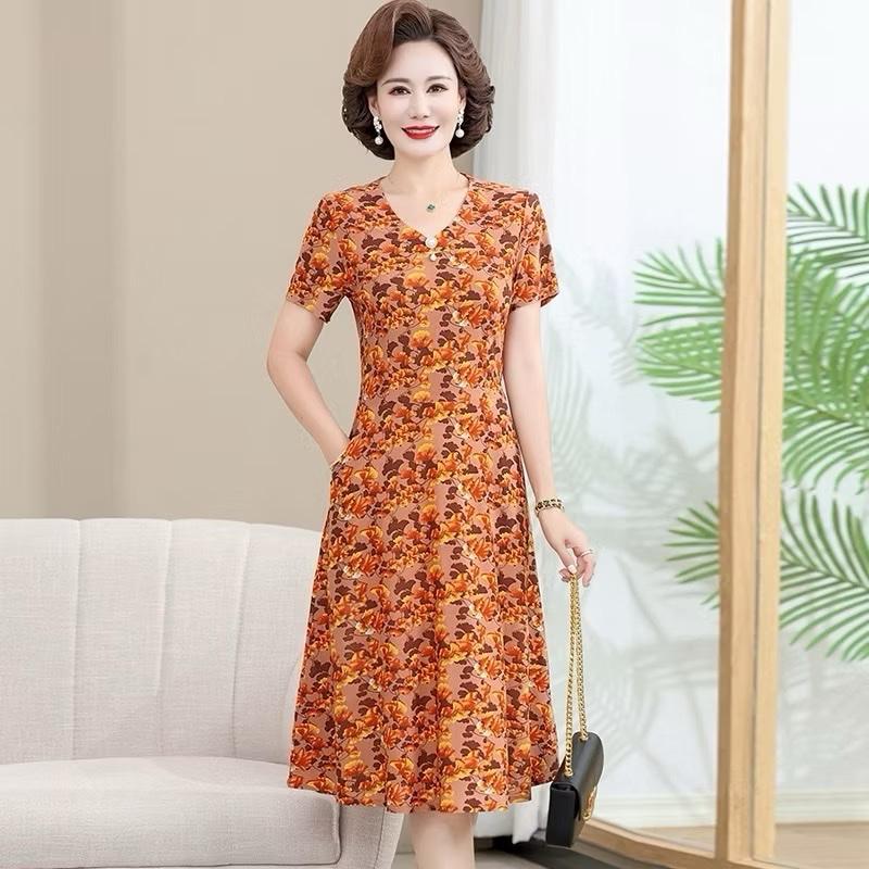 Product Introduction of Đầm trung niên AD1040, váy trung niên cho mẹ dự tiệc cao cấp chất vải  thun lạnh 3D đẹp nhẹ, mịn mát co giãn 4 chiều 12