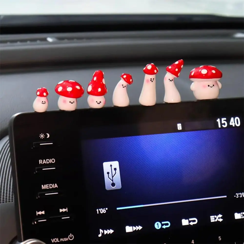 Mini Mushroom Car Decoration, Cute Cartoon Mushroom Design Dashboard Ornament, Automotive Interior Accessories