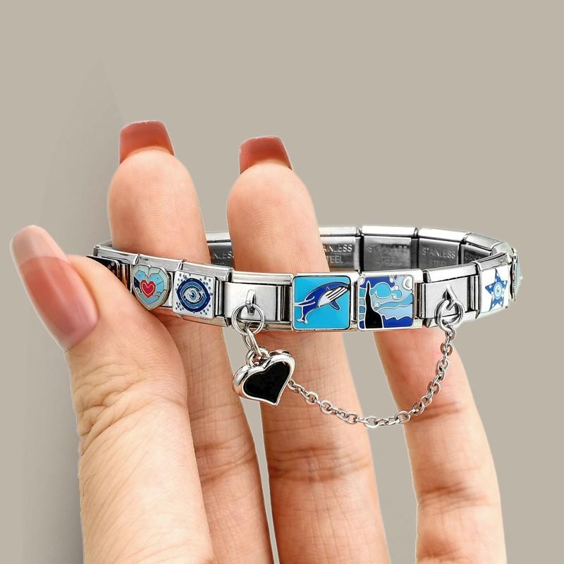 Product Introduction of New Popular Chain Connection Star Italian Charm Links Fit 9mm Stainless Steel Bracelet Making Jewelry 13