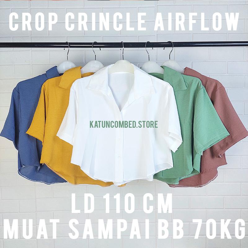 Kemeja Wanita Crop Top Putih Polos Basic Casual Lengan Pendek Crinkle Airflow Oversize