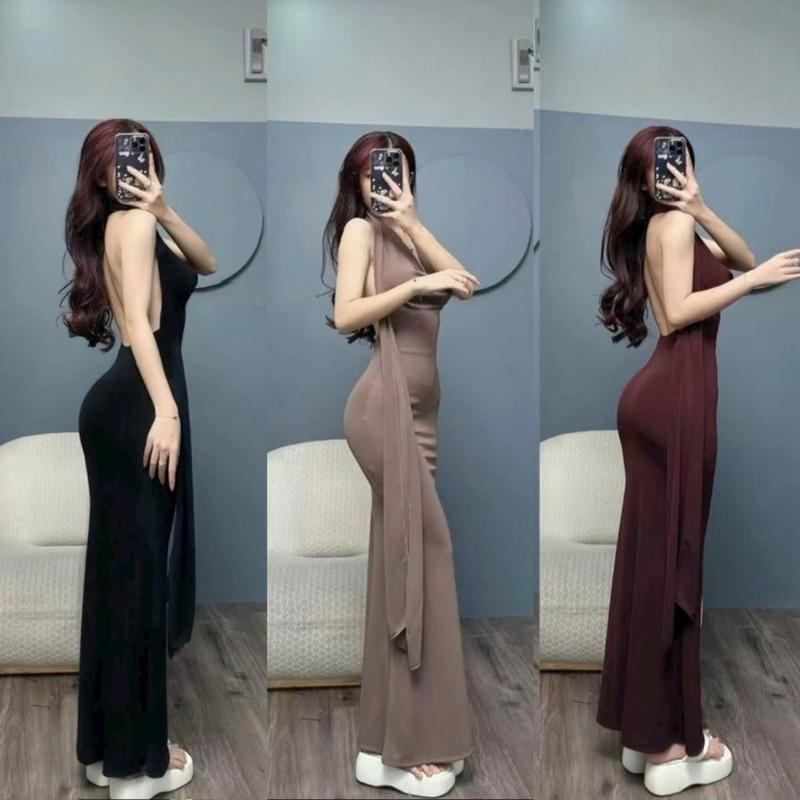  SM - Đầm ôm body cổ Đổ cột nơ hở lưng sau dáng đuôi cá siêu tôn dáng - thun gân lạnh H618 Váy boby  váy body nữ tôn dáng  váy xinh  váy đi tiệc  váy đi biển 