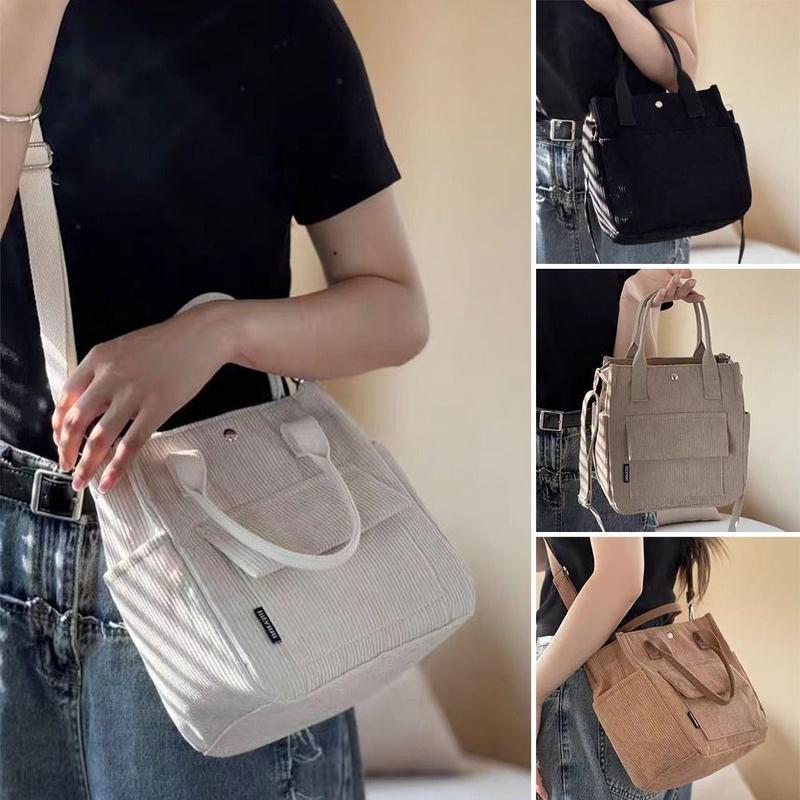 Product Introduction of Portable Solid Color Single Shoulder Bag Multi Pocket Corduroy Messenger Bags Large Capacity Simple Versatile Crossbody Bag for Women 14