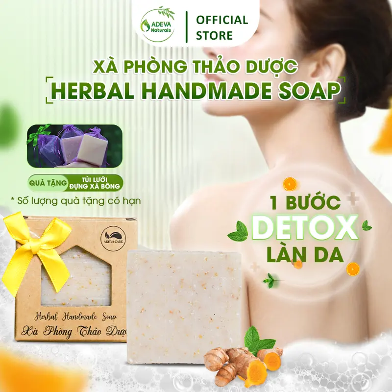 Xà Bông Thảo Dược ADEVA NONI Làm theo phương pháp nguội, Giúp Loại Bỏ Bụi Bẩn Và Tế Bào Chết Trên Da, Giảm Nhờn, Chống Viêm 100g Handmade Dưỡng Body Dưỡng Da Body 6