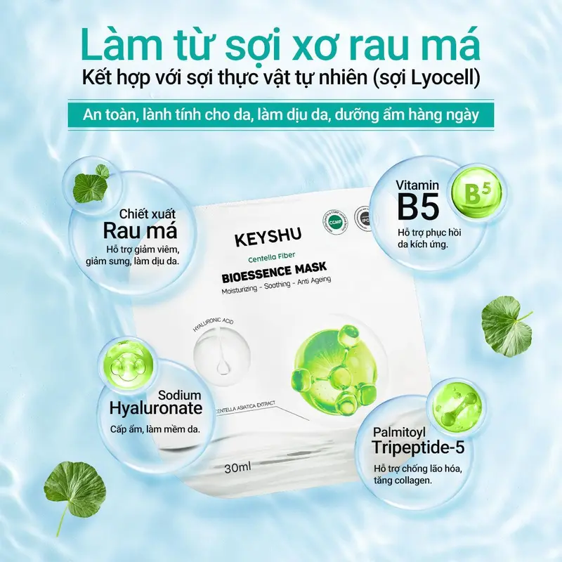 Hộp Mặt Nạ Sợi Xơ Rau Má Centella Fiber KEYSHU 10 Miếng 30ML Dưỡng Ẩm, Làm Mềm Da, Hỗ Trợ Ngăn Ngừa Lão Hóa 3