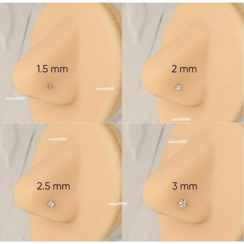 Khuyên cánh mũi nostril titan đính đá 1.5, 2, 2.5, 3mm ,thân L, Cong, Thẳng 4