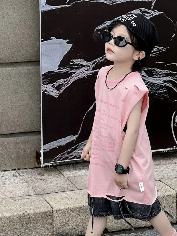 ÁO TANK TOP RÁCH VAI HAI MÀU HỒNG VÀ XANH CHẤT COTTON MỀM MÁT PHONG CÁCH CHO BÉ TRAI VÀ BÉ GÁI Vải Cotton 4