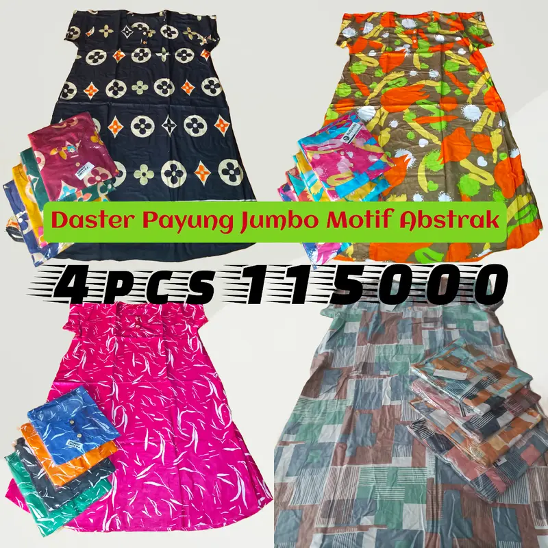 Daster Payung Jumbo 4 Pcs Motif Abstrak Bahan Rayon LD/PB 120 Busui Kancing 0