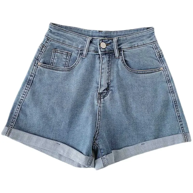 2025 Thin Denim Shorts Women'S High Waist Loose Show Students Casual Versatile Curl Wide Leg A- Line Hot Pants Tide