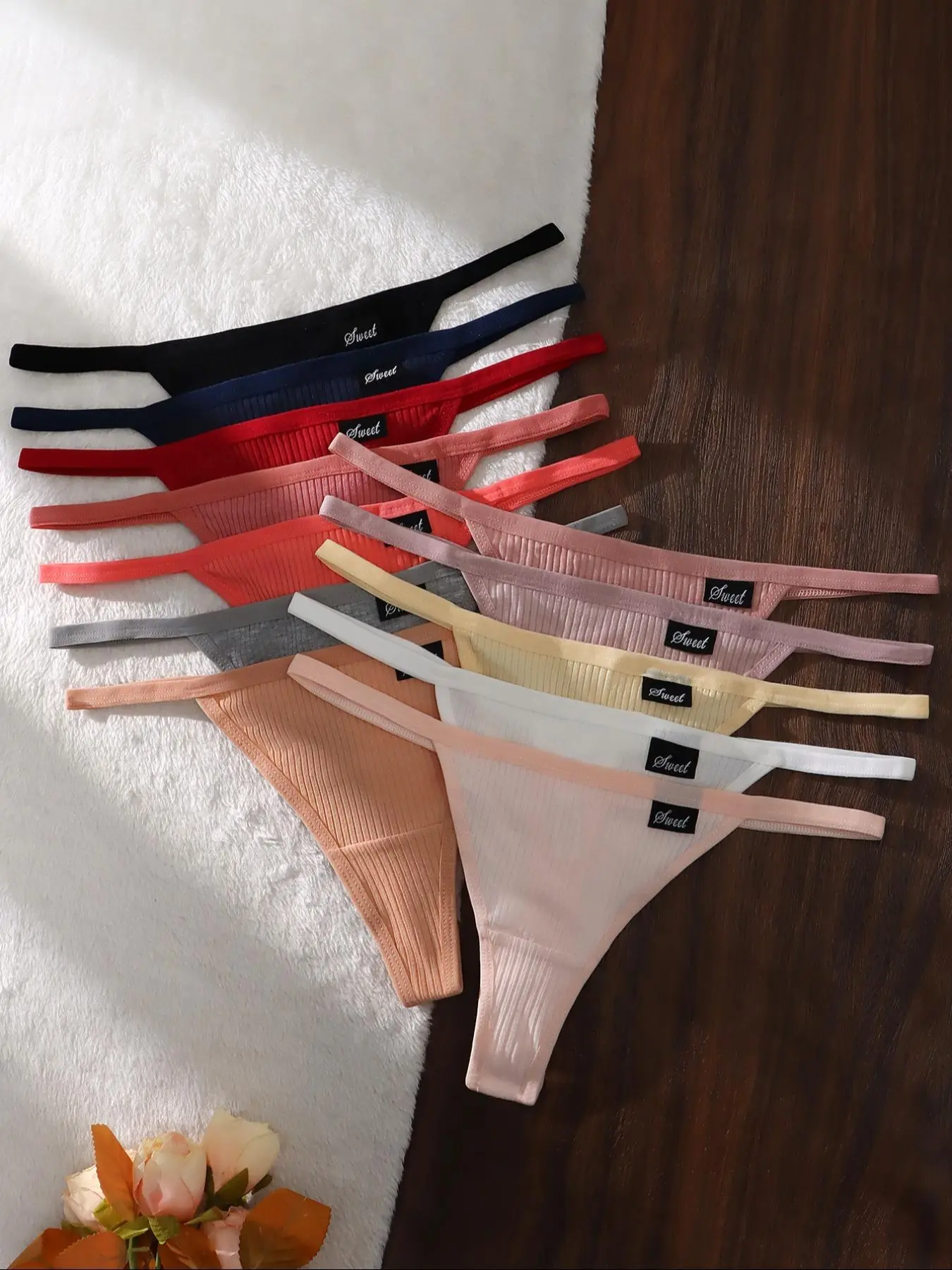 Women's Solid Color Drop Waist Thong, Breathable Comfortable Seamless Panty for Daily Wear, Ladies Underwear for All Seasons