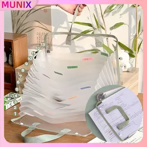 【Ready-COD】Tas Dokumen 13 Sekat-A4/F4 Besar Transparan,Anti Air+Handle Portable-Untuk siswa & guru