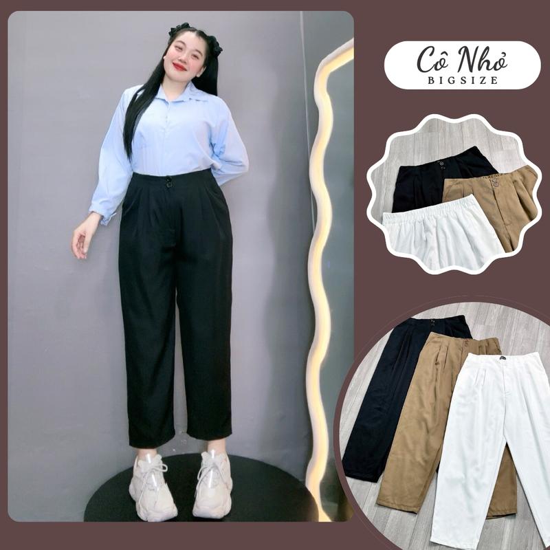 Quần baggy bigsize nữ xếp ly phần lưng eo chun co giãn khóa kéo có 58kg-95kg Q17 Pants Denim Women Kem