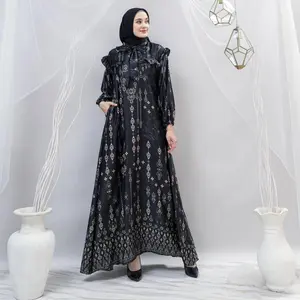 Gamis Viral Denada Silk Premium Motif Kalem  Bunga Bunga Muslim Panjang