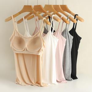 Women Summer Modal Camisole with Removable Pads Wireless Built In Bra Tank Top for Lounge Sleepwear Comfy Seamless Undershirt
