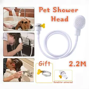Vixplorn   Shower Portable PVC 2.2M Selang Kepala Praktis Shower Bathing Tool Karet Universal Konektor Pengikat Jepret Multifungsi Pet Mandi Anjing Kucing Keran Penyemprot Air Deras Awet