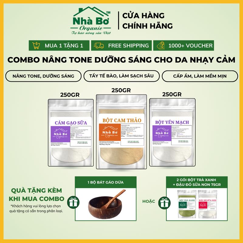 [MUA 1 TẶNG 1] Combo 3 gói x 250g [Bột Cám Gạo Sữa + Bột Cam Thảo + Bột Yến Mạch] - Giúp Dưỡng Trắng Cho Da Nhạy Cảm | Nhà Bơ Organic