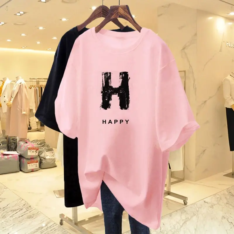 Áo Thun Xanh Klein, Dành Cho Nữ, ngắn Tay, Dài Trung Bình, Cotton Nguyên Chất, Dáng Rộng Vừa Vặn, Ngoại Cỡ, Phong Cách Châu Âu, Áo Thương Hiệu Hợp Xu Hướng Mùa Hè 2023 Hàng Mới Về