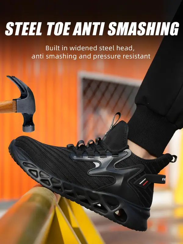 Men's Steel Toe Work Shoes, Casual Comfortable Breathable Anti-impact Anti-puncture Safety Shoes, Fashionable Shoes for Daily Wear 4