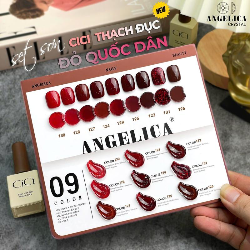 Set 9 Màu Sơn Gel CICI Thạch Mix Màu Siêu Xinh - Sơn Thạch Hồng Đi kèm Bảng Màu Chai 15g ANGELICA Nữ Women sơn trơn  móng chân sơn  thạch