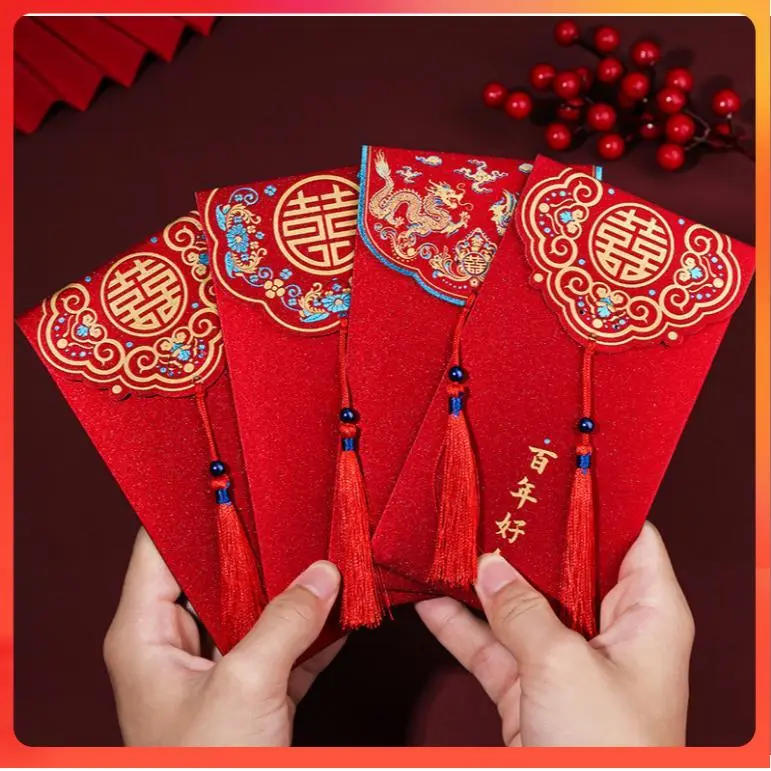 Phong Bao Lì Xì Họa Tiết Nổi Ép Kim trao Duyên Lễ Ăn Hỏi 0