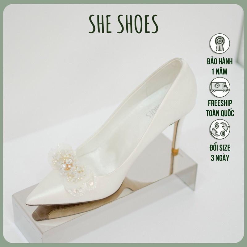  Giày cưới ️Freeship️ Giày cao gót trắng cô dâu cao cấp độc quyền bởi SHE SHOES-GC07028 