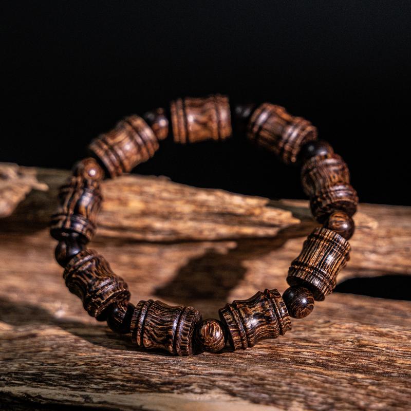 Vòng Trầm Hương Sánh Chìm - Kiểu dáng đốt trúc tre - Trầm hương Yên Lộc (Mua một, tặng một hộp nhung, dây dự phòng)