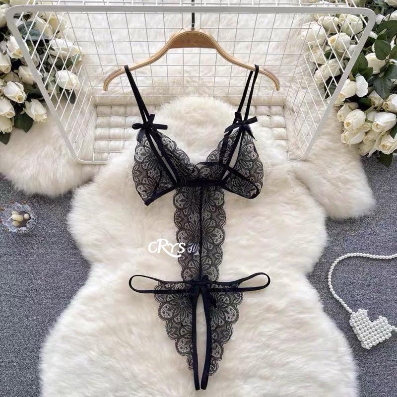 Bộ Đồ Ngủ Ren, Thiết Kế Xuyên Thấu Gợi Cảm, Dây Đeo 2 Dây, Kiểu Áo Liền Quần Hở Đáy eo nịt 4