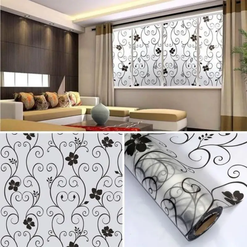 1 Roll 45CM*100CM Frosted Privacy Floral Pattern Window Film Home Bedroom Bathroom Glass Window Film Stickers No Glue Self Adhesive Sticker