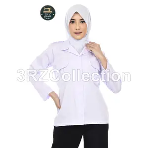 Baju Seragam Kemeja Putih PDH Wanita- Baju Seragam Kemeja Putih List Hitam Wanita dan Celana Panjang