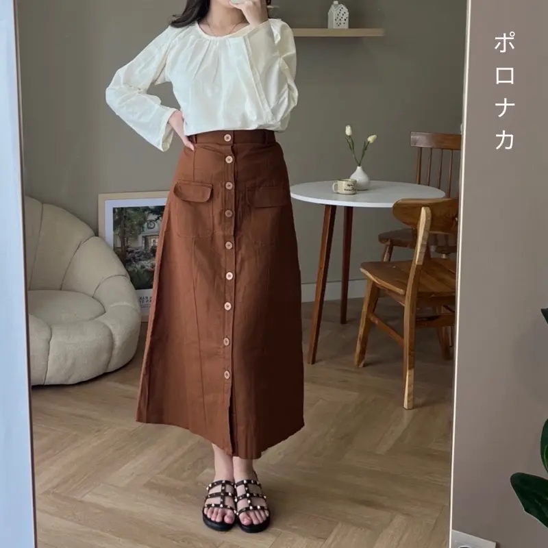 PORONAKA - KAYA Button Linen Skirt