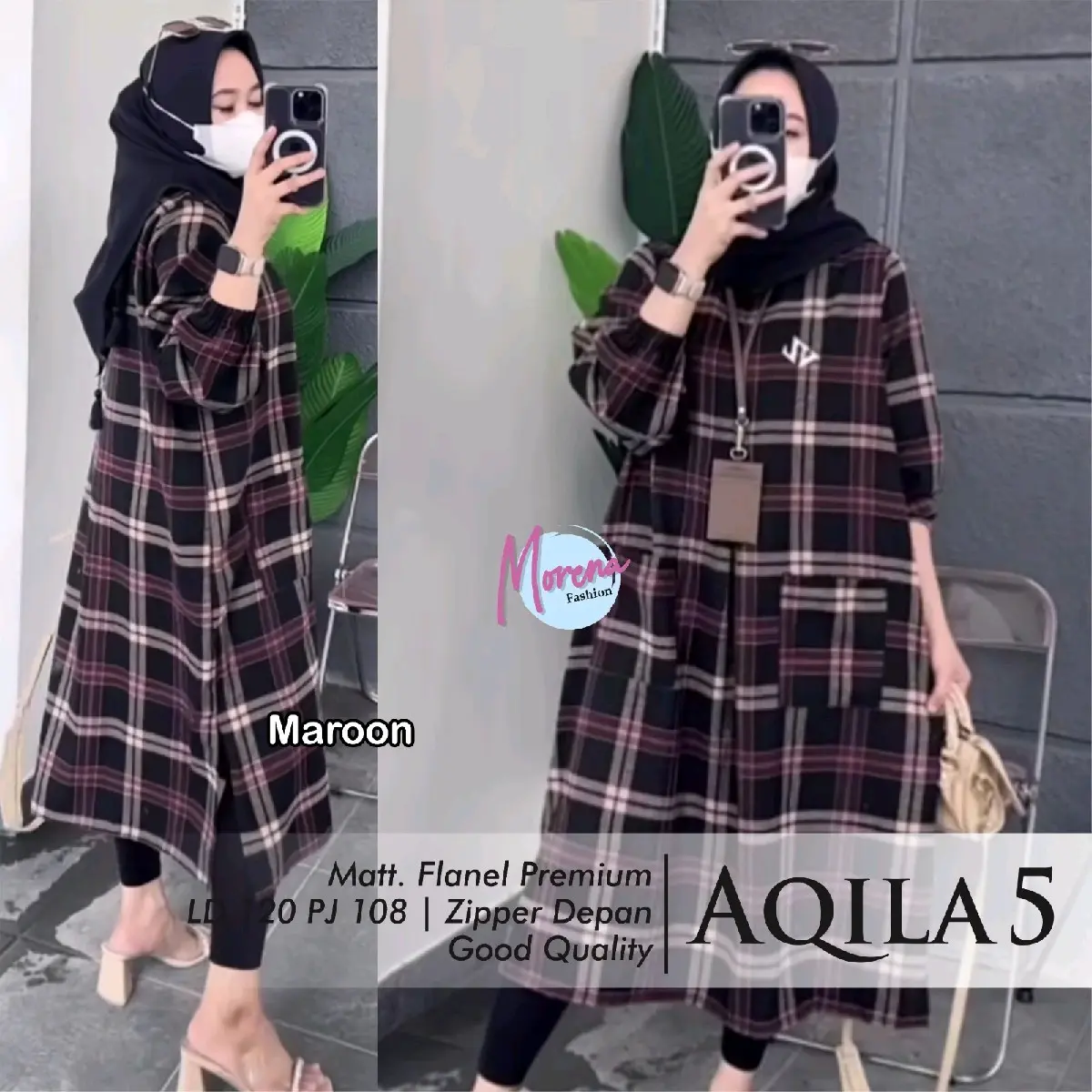 Promo Baju Tunik Flanel Kotak-Kotak Aqila #5 Premium Good Quality Busui Friendly Super Recommended Atasan Kancing Muslim