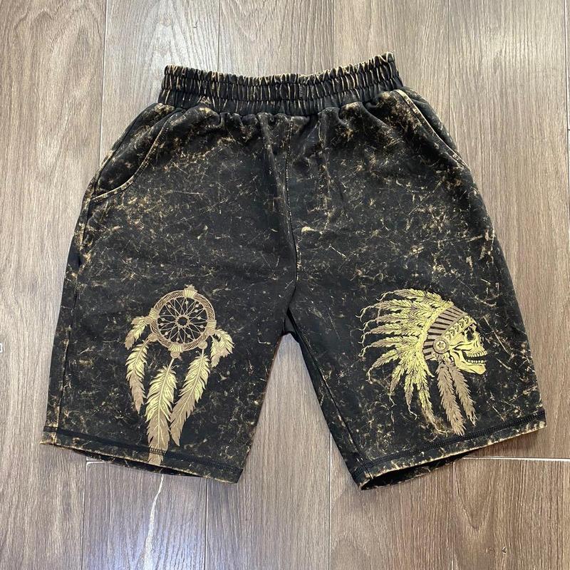 Product Introduction of Quần Short Thun Nam, Mã Số 072, Họa Tiết In Hình Thổ Dân, Màu Đen Wash Loang, Phong Cách Bụi 11