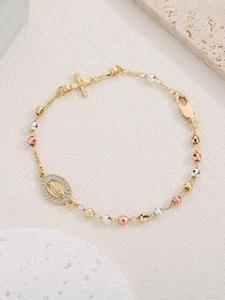Pulsera Elegante de Diseño de Nuestra Señora de María para Mujer, Joyería de Fe Religiosa con Cruz, Joyería Exquisita y Comodín para Regalo de Cumpleaños