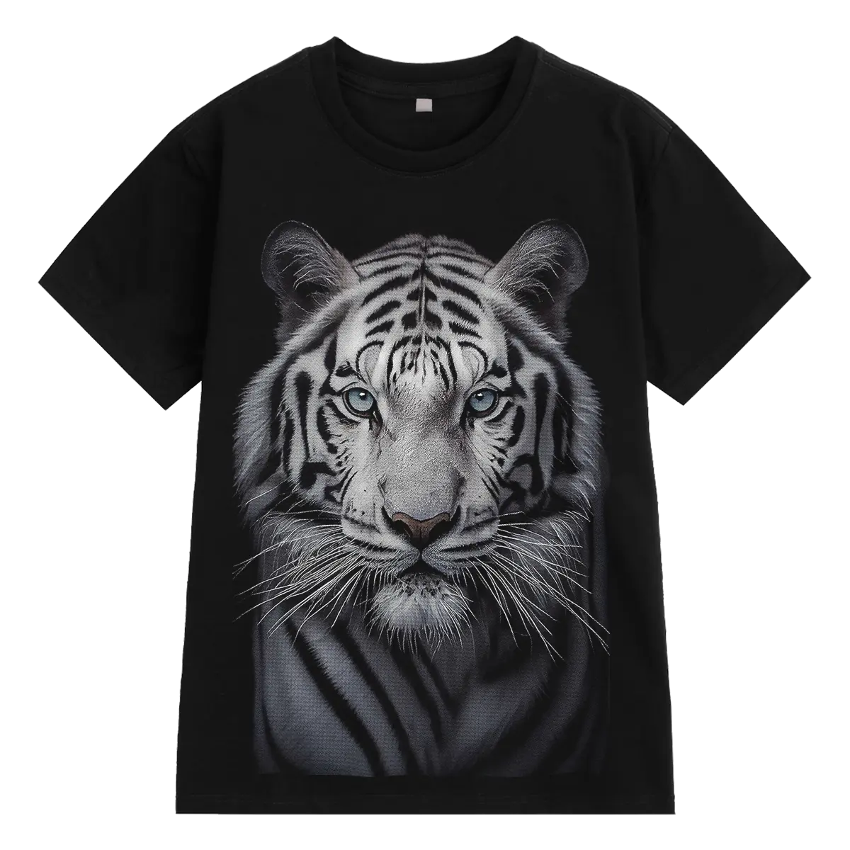 Áo Thun Nam Nữ Cổ Tròn Tay Ngắn Big Size Cotton 100% Đen In Hình Hổ Cọp Trắng