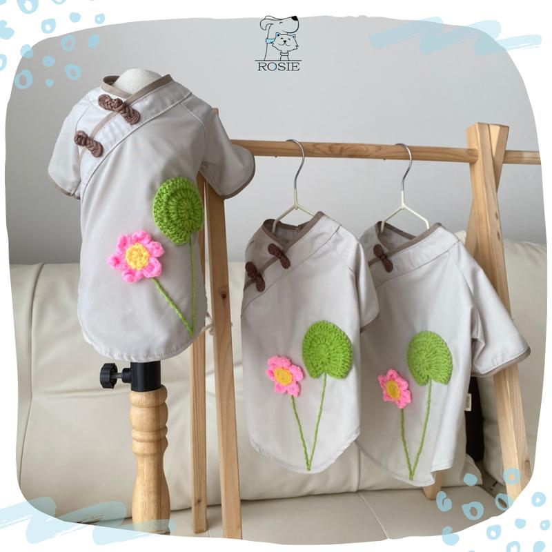 Áo lam cho chó mèo áo lam đi chùa cho thú cưng hoa sen len móc tay nhà Rosie 0