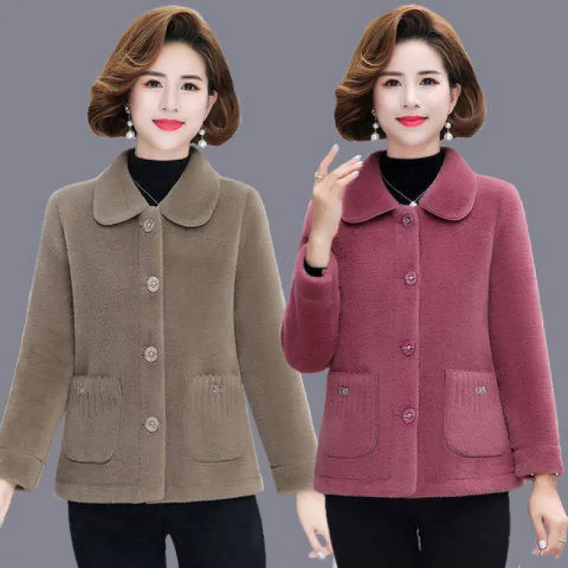 Áo Khoác Cashmere Giả, Phong Cách Phương Tây Ngắn, Áo Khoác Tích Hợp Lông Thú, Dành Cho Phụ Nữ Trung Người Già Và Cao Tuổi, Thích Hợp Cho Mùa Thu Và Mùa Đông, Làm Bằng Len, Quần Áo Của Mẹ, Hàng Mới Về