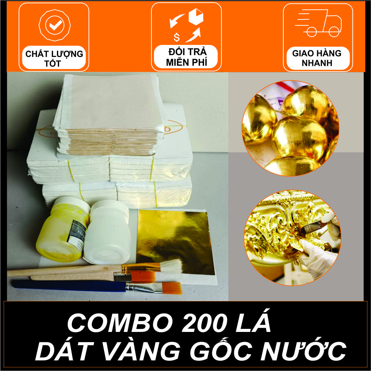 Bộ Combo 200 Lá Dát(Vàng 24k,18k) Gốc nước dát lên thạch ,cao xi măng,phào chỉ ,trái cây
