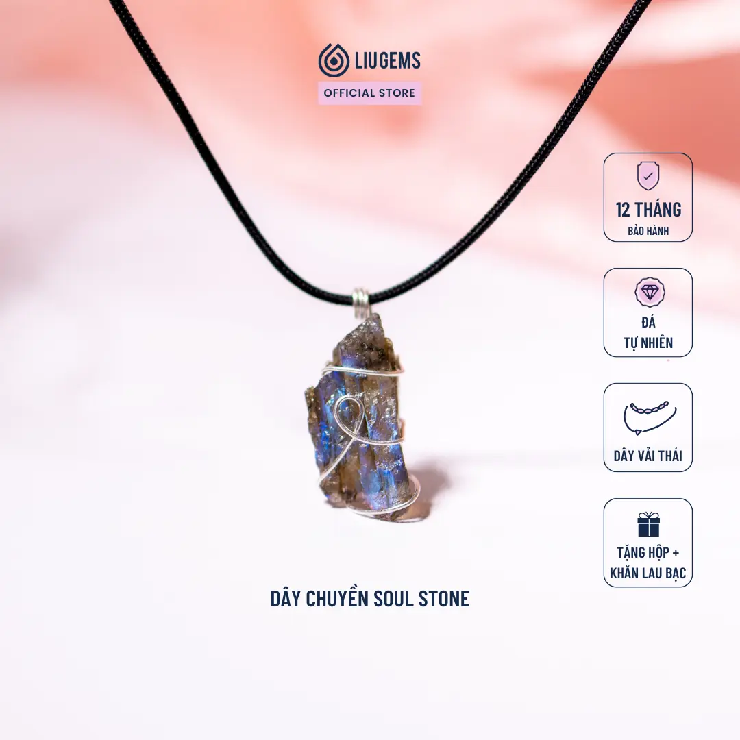 Dây Chuyền Vải Thái Liugems Soul Stone Mix Đá Thô Tự Nhiên Quấn Bạc 925 Năng Động Cá Tính DVT02 (Mua một, tặng một hộp đựng trang sức + một khăn lau bạc miễn phí)