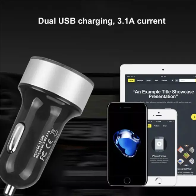 Car Charger Colokan Charger Mobil 2 Ports 3.1A 12V-24V Output 4