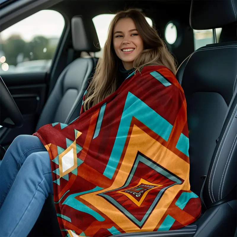 Geometric Pattern Blanket, Soft Comfortable Throw Blanket, Warm Napping Blanket for Home Office Living Room Bedroom, Bedroom Refresh Decor 2