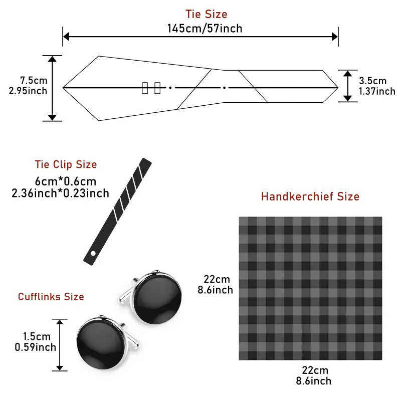[Peisili Tie Handkerchief Set] 7.5 Cm Tie Handkerchief Cufflinks Set - Peisili Gift Box for Men - Suitable for Holidays Weddings Work 1