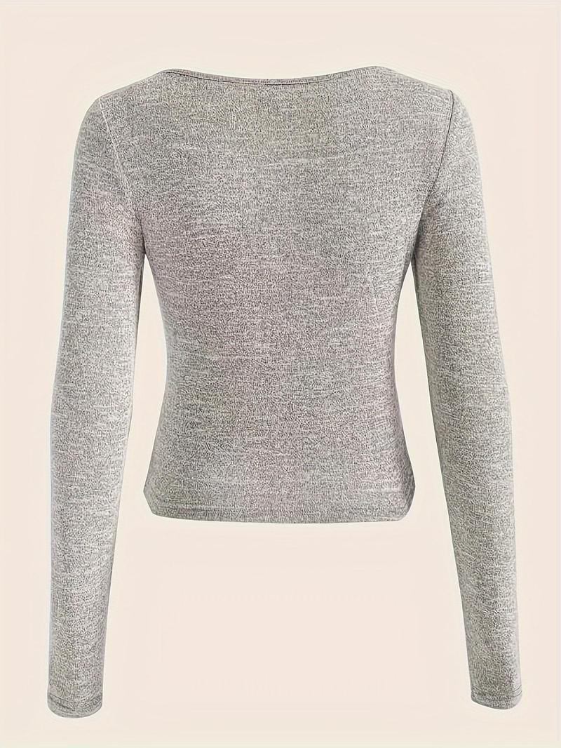 Product Introduction of Women's Y2K Graphic Notched Neck Long Sleeve Tee, Summer Clothes, Streetwear Casual Trendy T-shirt For Summer Daily Wear, Ladies Clothes For All Seasons 7