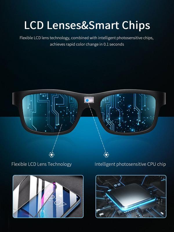 Unisex Simple Style Smart Photochromic Sunglasses (1 Pair), Trendy Casual Square Frame Sunglasses for Everyday Use, Fashion Accessories for Outdoor Activities 8