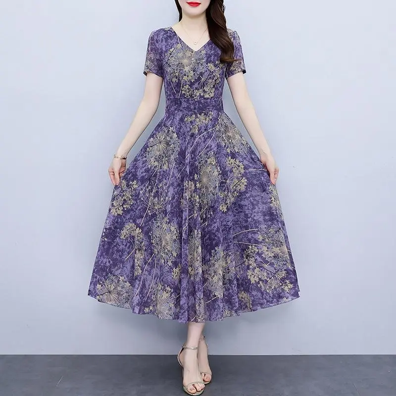 gaun sifon Korea baru mode gaun ukuran besar/Dress panjang/Dress korean style Casual Wanita Pendek Motif Baju Katun Polkadot 1